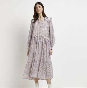 River Island Oversized Collar Lilac Floral Dress, Small